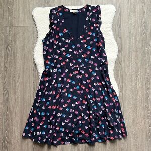 Rebecca Taylor Silk Navy Floral V-Neck Mini Dress